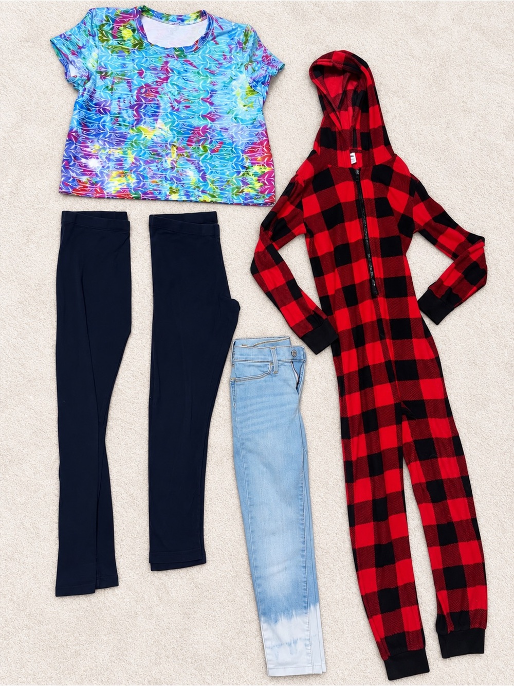 Girls Size 10-12 Clothing Lot 5 Pc Jeans Leggings Plaid One Piece Top